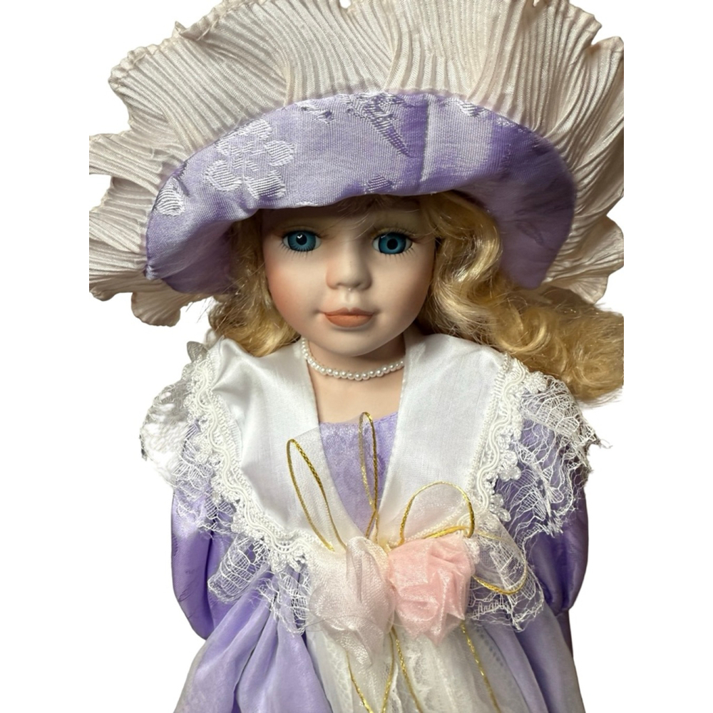 J Misa Collection Porcelain Doll Purple Dress with Hat - Picture 3 of 12